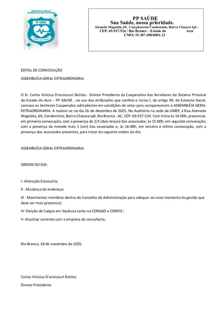 EDITAL DE CONVOCAÇÃO ASSEMBLÉIA GERAL EXTRAORDINÁRIA.