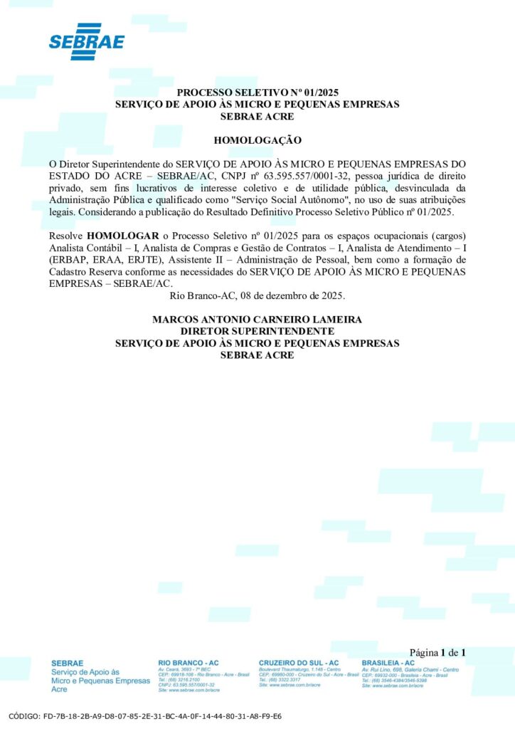 Homologação Resultado Processo Seletivo