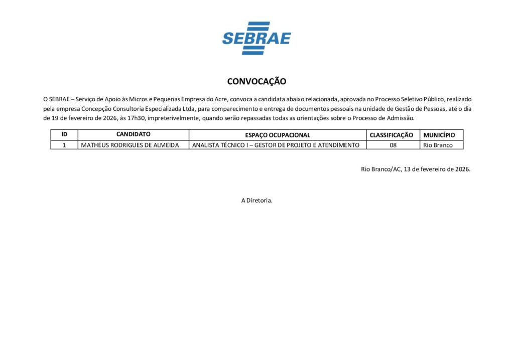 EDITAL DE CONVOCAÇÃO SEBRAE