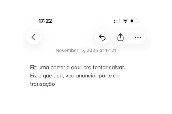 Mensagem de Vorcaro às 17h21 do dia 17 de novembro de 2025